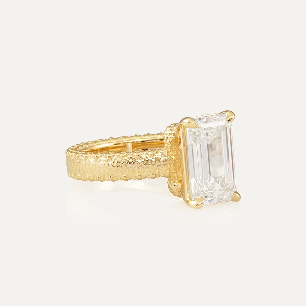 Emerald Cut Solitaire Engagement Ring With Hammered Band