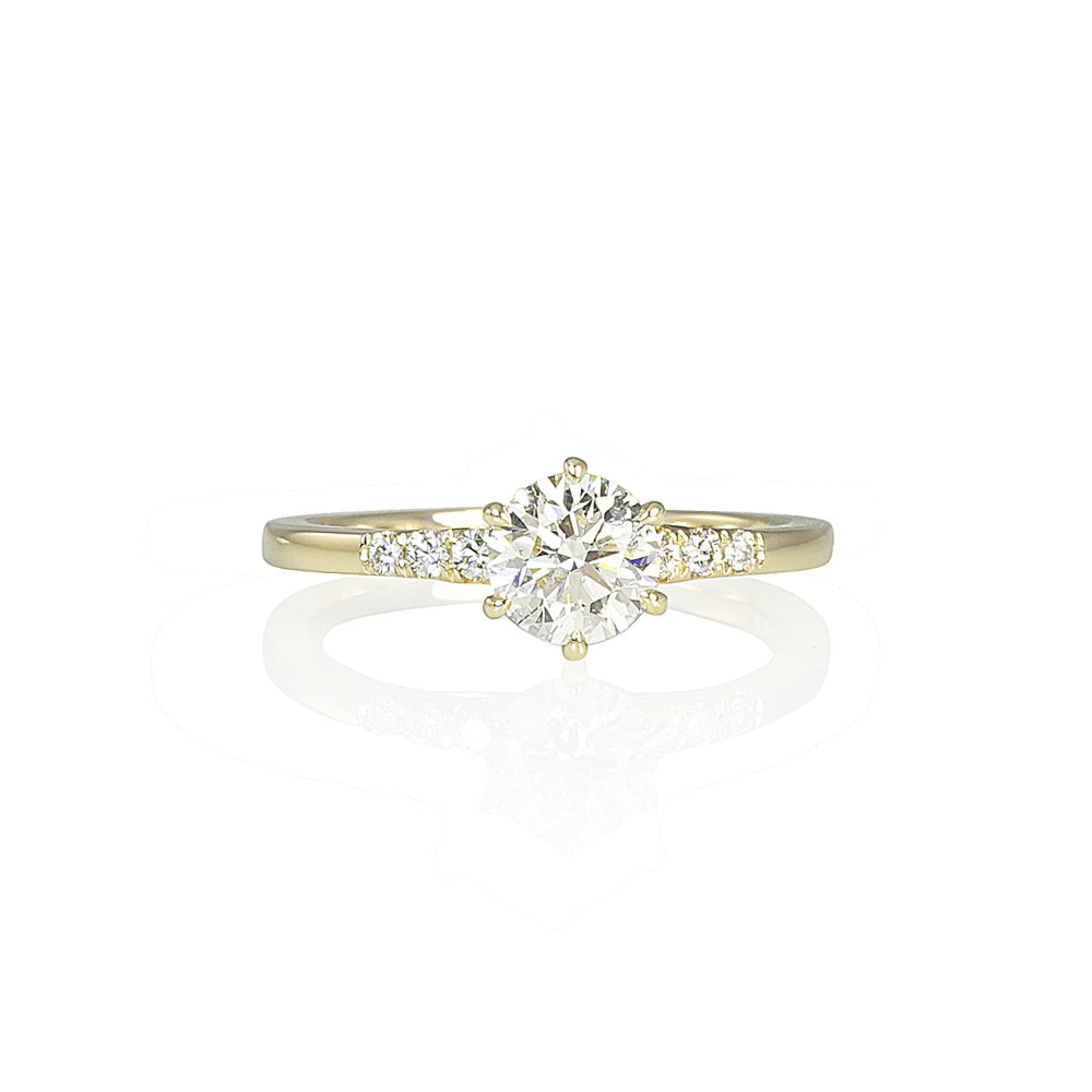 Timeless Six Prong and Mini Diamond Band Engagement Ring for Elizabeth