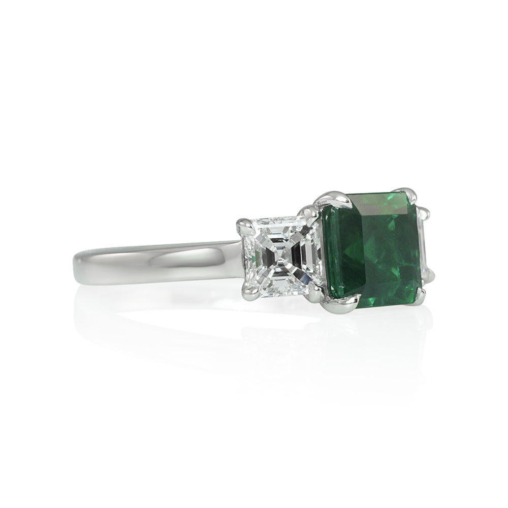 Brazilian Emerald and Diamond Three Stone Ring for Elizabeth