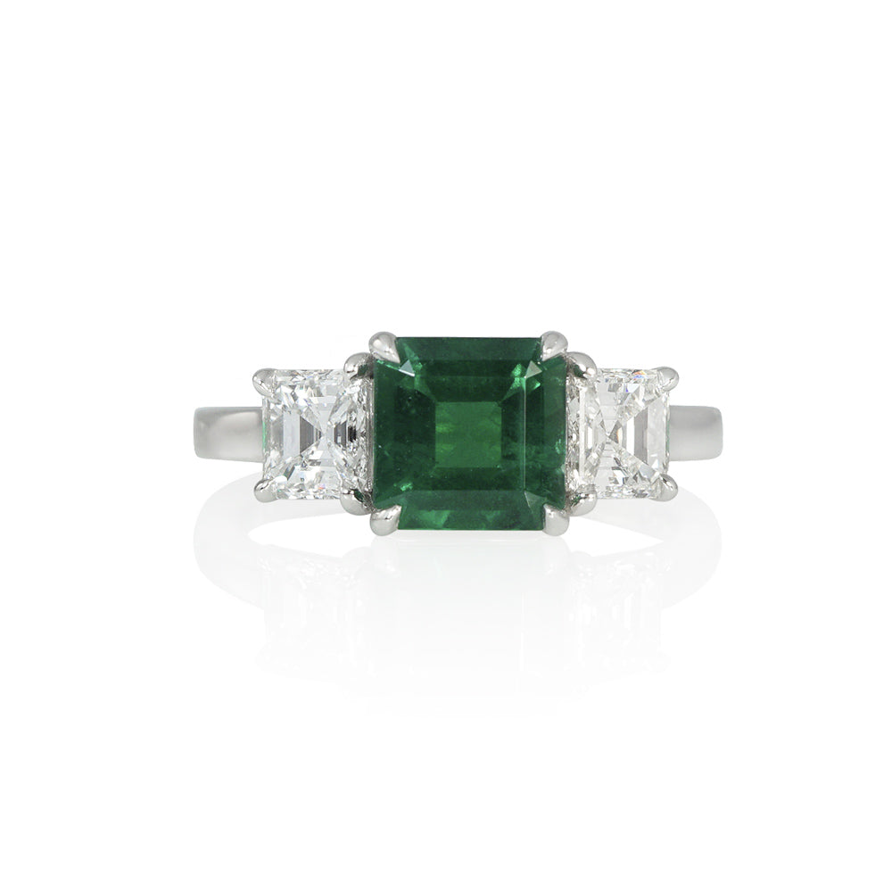 Brazilian Emerald and Diamond Three Stone Ring for Elizabeth