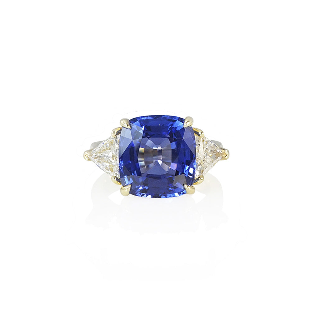 Sapphire and Trillion Three Stone Engagement Ring for Elizabeth