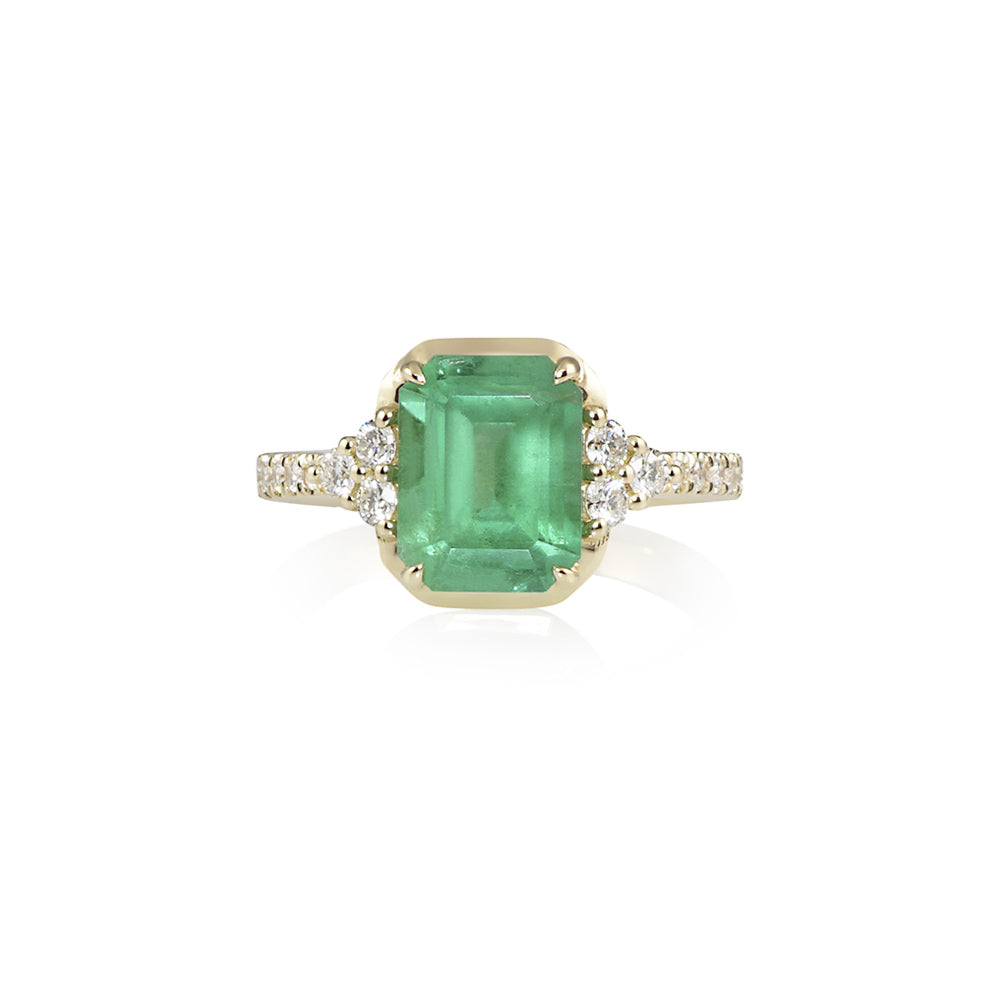 Emerald and Diamond Side Cluster Engagement Ring for Sara