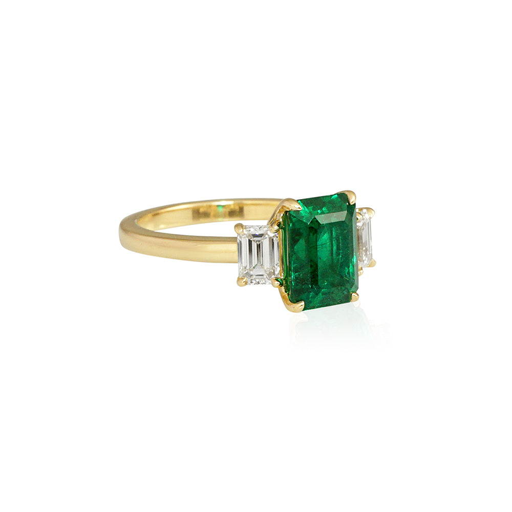 Emerald Three Stone Engagement Ring for Jessica