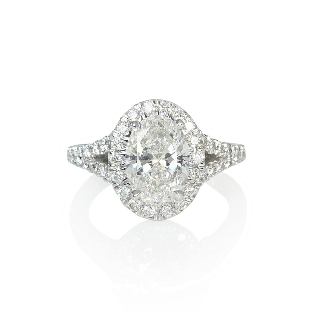 Oval Halo and Diamond Split Shank Engagement Ring for Emily