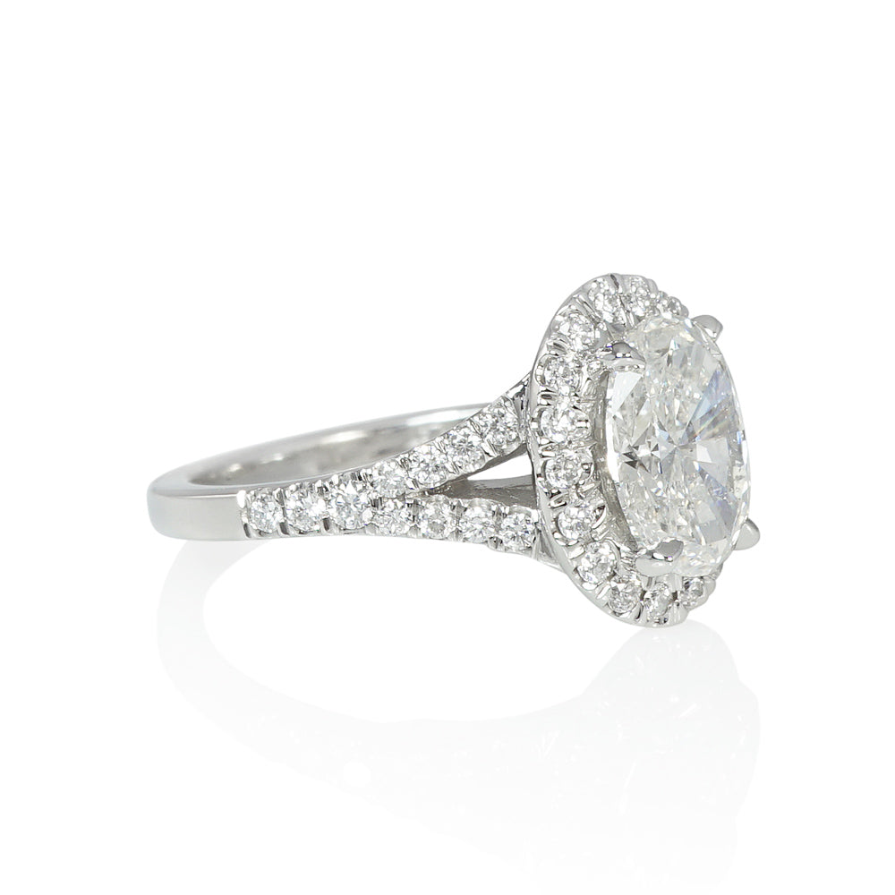 Oval Halo and Diamond Split Shank Engagement Ring for Emily