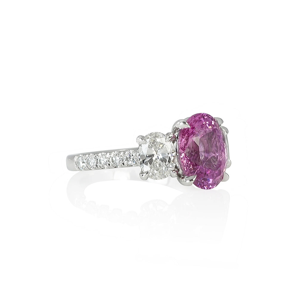 Pink Sapphire Three Stone Engagement Ring for Erin