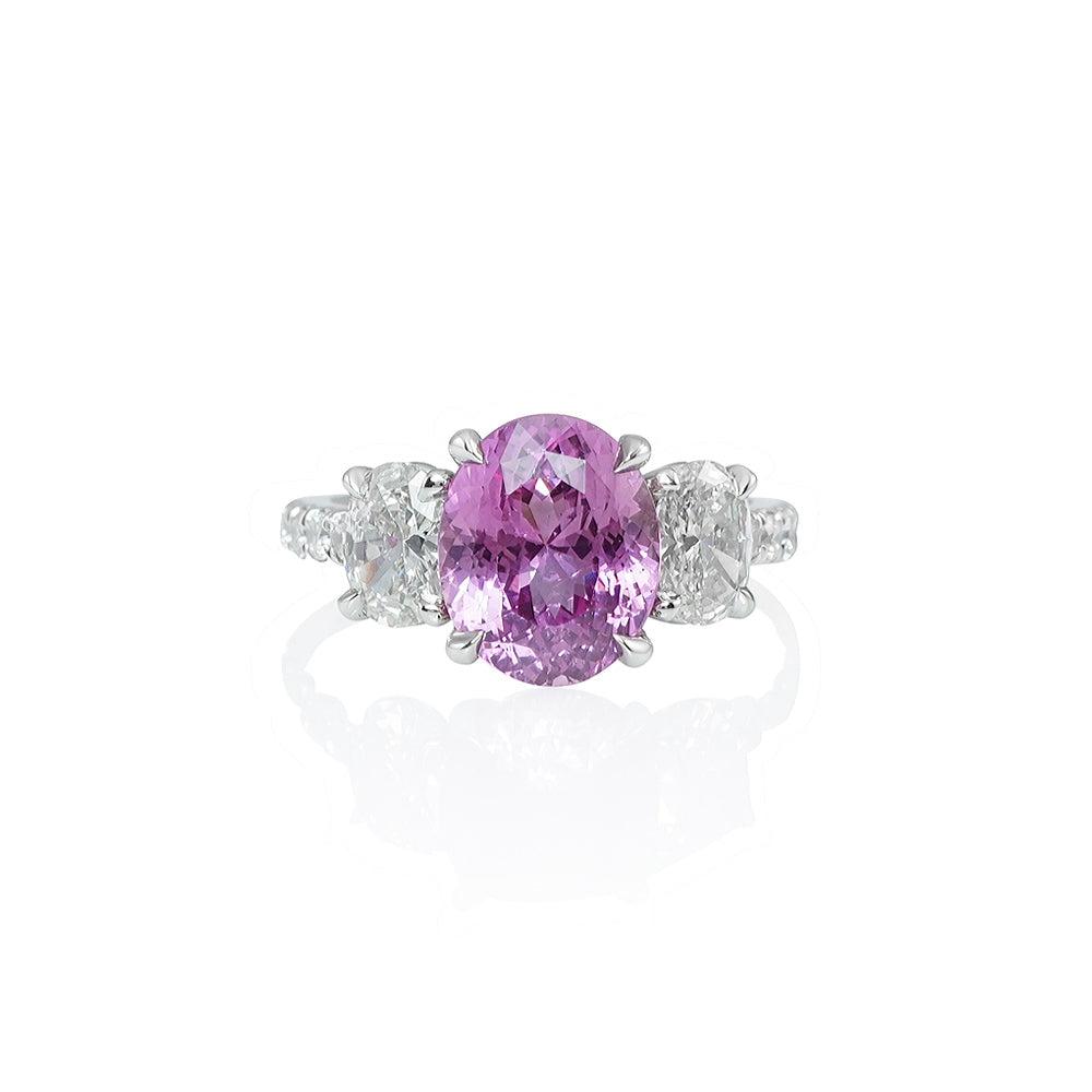 Pink Sapphire Three Stone Engagement Ring for Erin