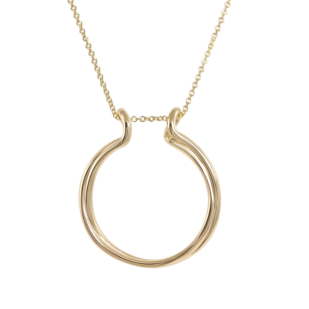 Yellow Gold Double Loop Ring Holder Necklace with Neck