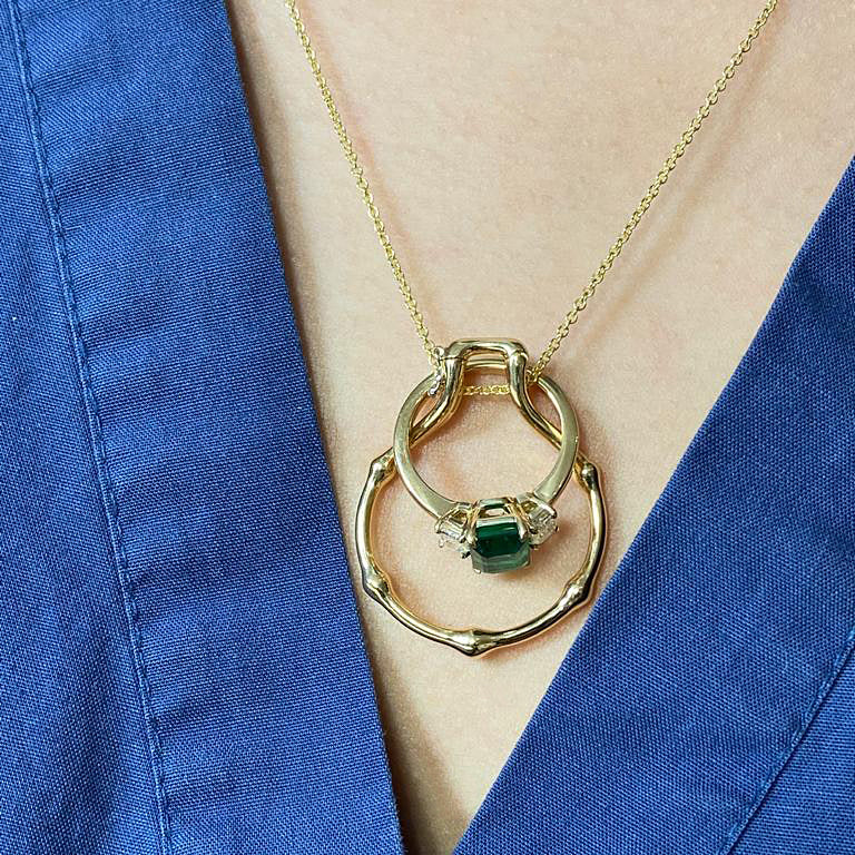 Yellow Gold Ring Holder Necklace With Safe Latch