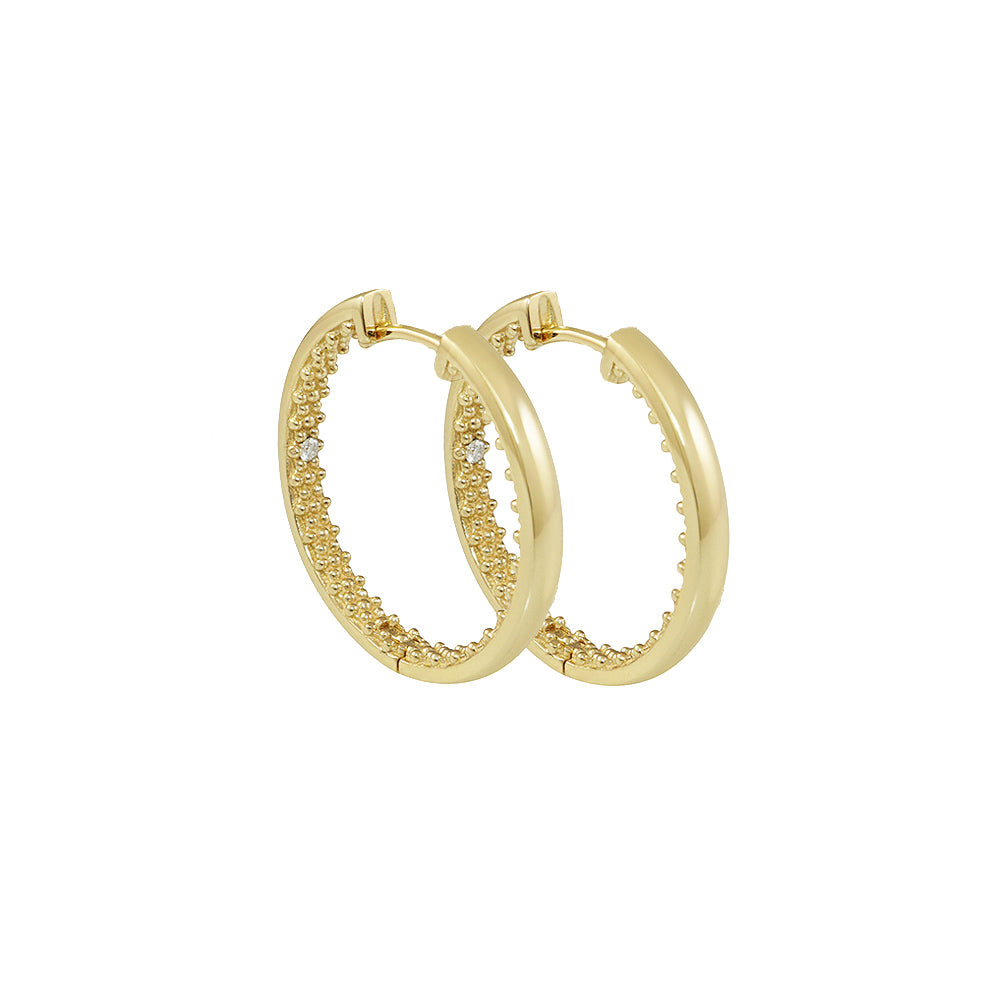 Yellow Gold Diamond Flower Hoop Earrings for Brigitte