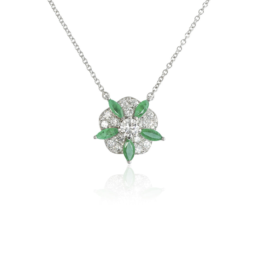 Emerald and Diamond Flower Necklace for Heidi