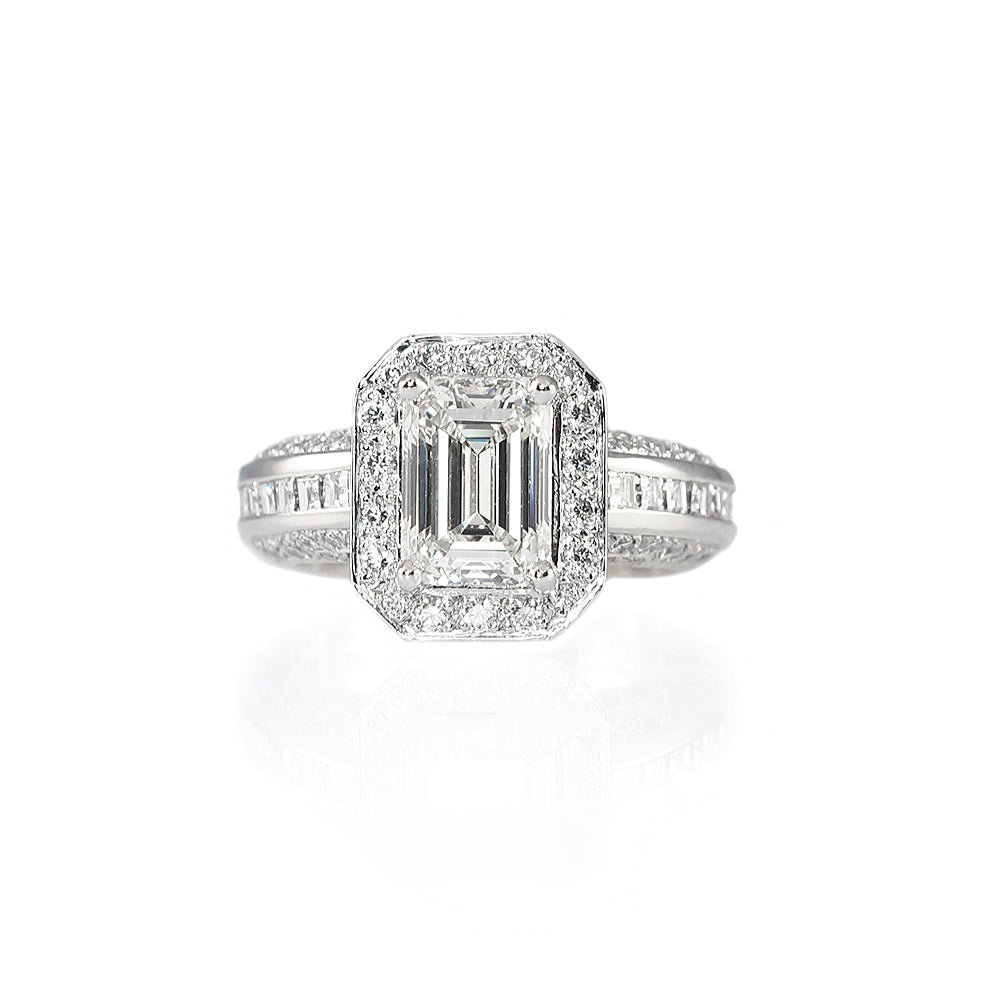 Huong Emerald Cut Diamond Halo Engagement Ring