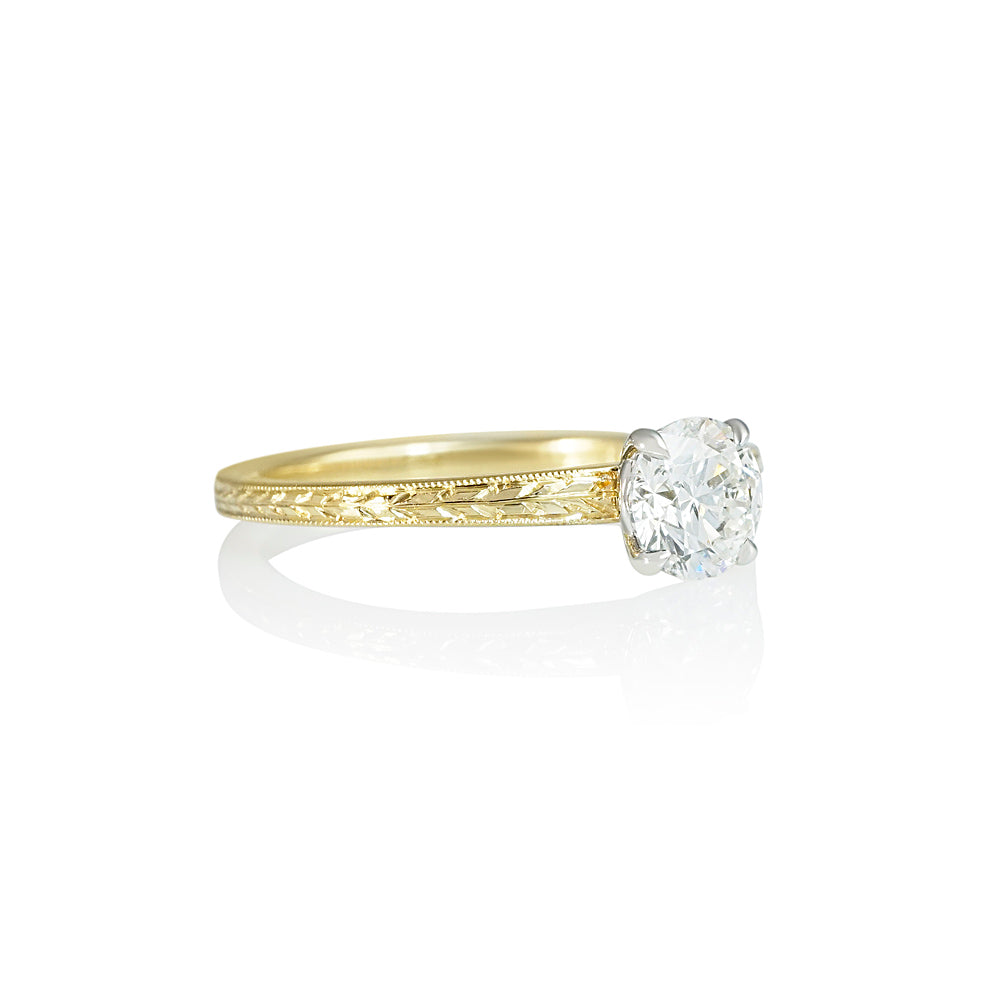 Two Tone Cynthia Britt Solitaire with Hand Engraving for Ilana