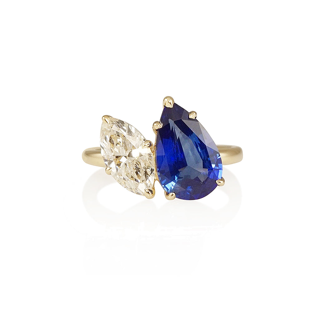 Marquise and Pear Sapphire Two Stone Engagement Ring for India