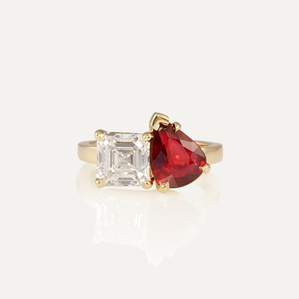 Ruby and Diamond Two Stone Engagement Ring for Ines