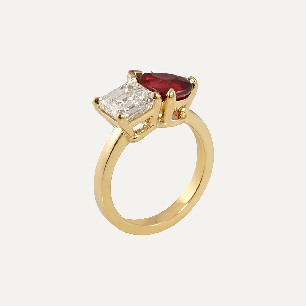 Ruby and Diamond Two Stone Engagement Ring for Ines