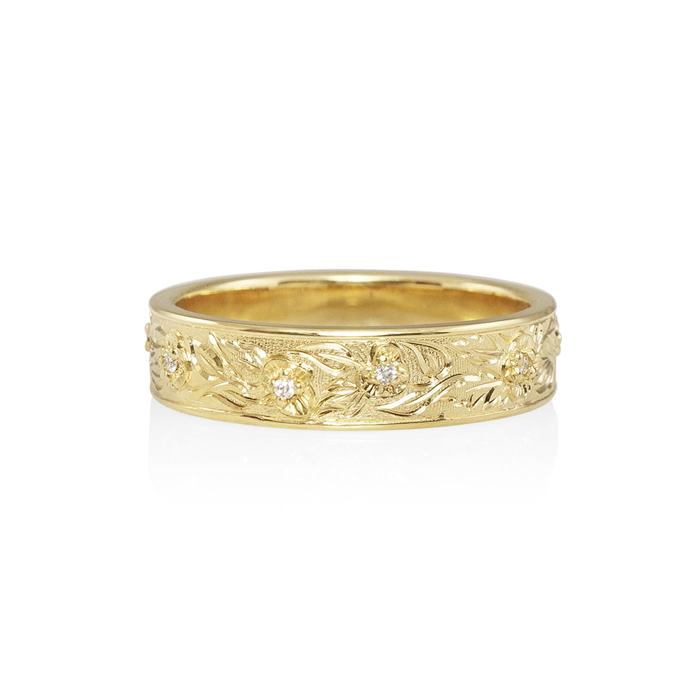 Hand Engraved Floral Men's Wedding Band for Jacques