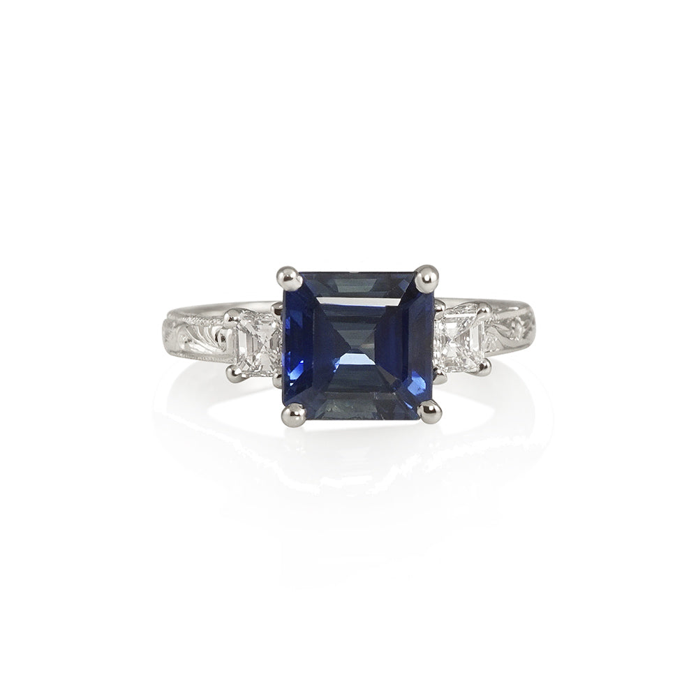 Sapphire Three Stone with Hand Engraving for Jan