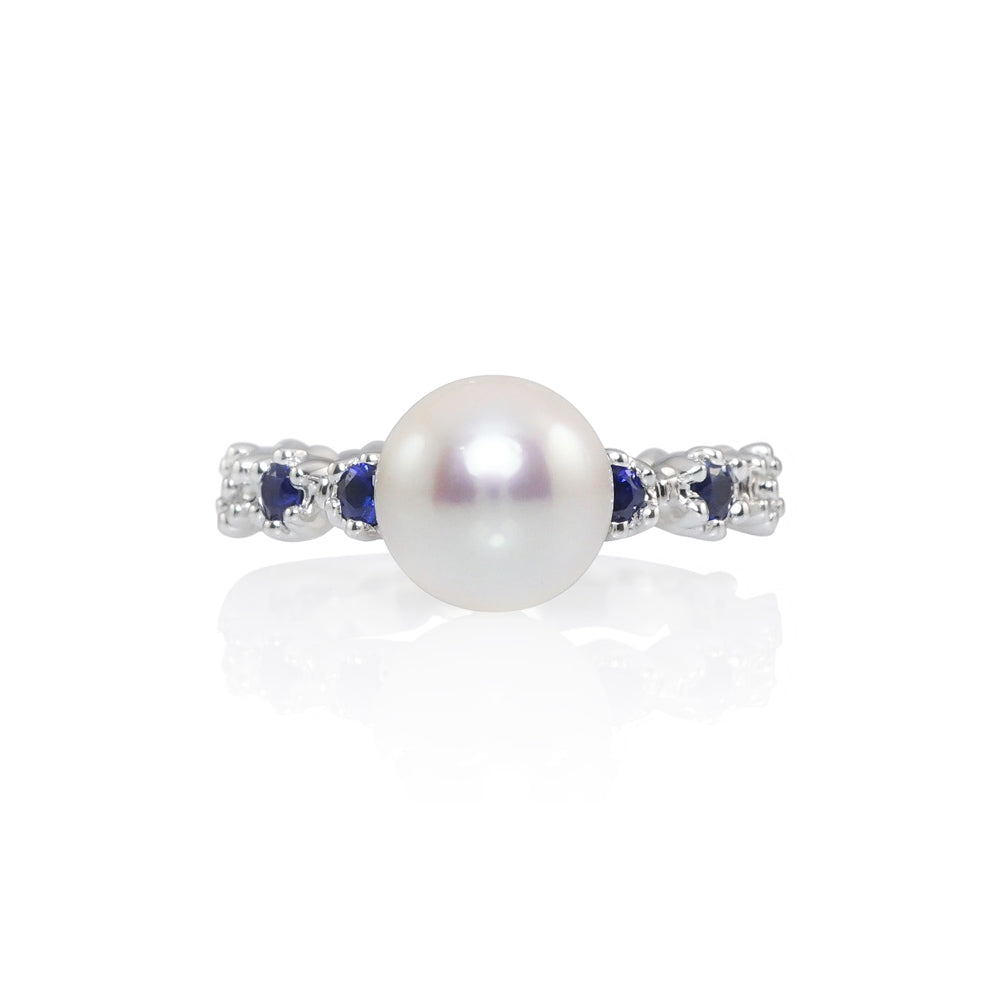 Britt Flower Pearl Ring with Sapphire for Dacia