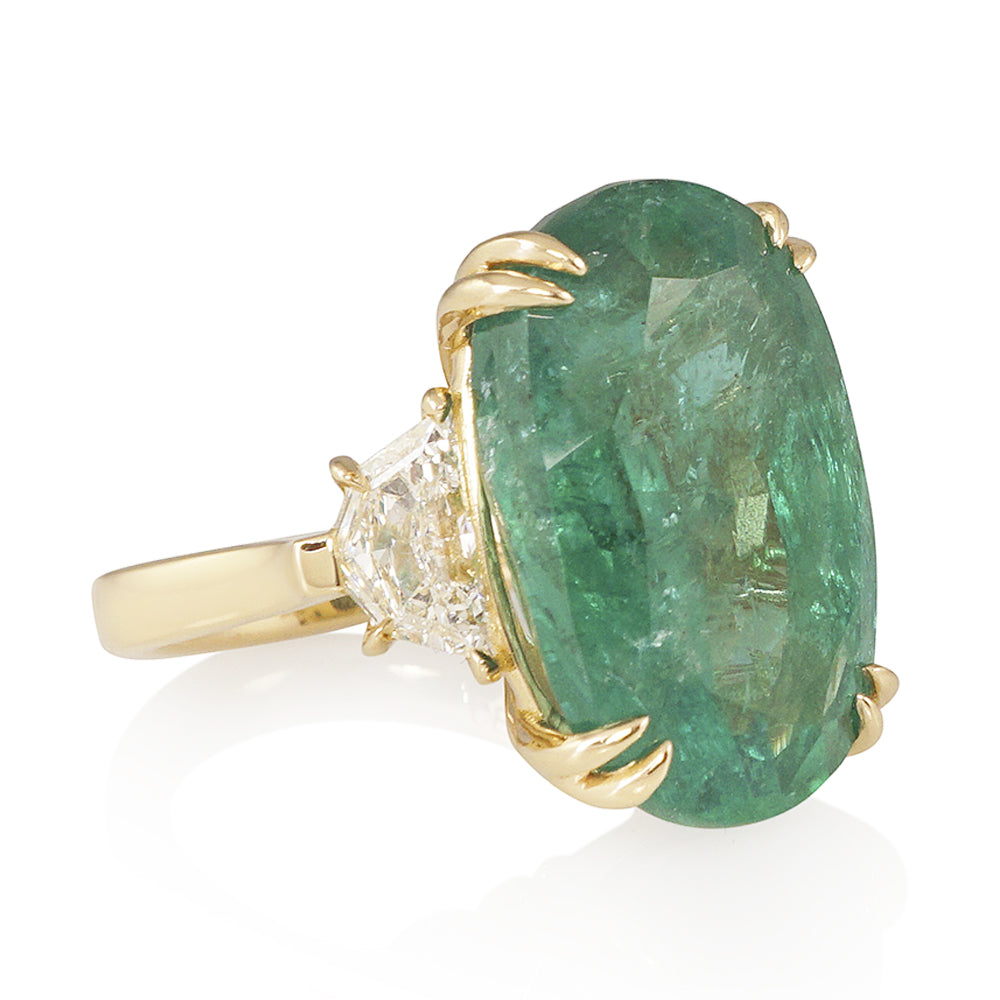 Zambian Green Emerald Three Stone Engagement Ring for Jessica