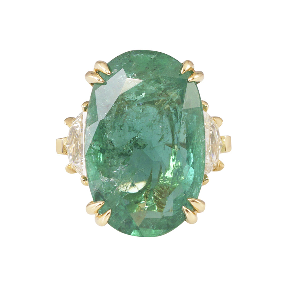 Zambian Green Emerald Three Stone Engagement Ring for Jessica