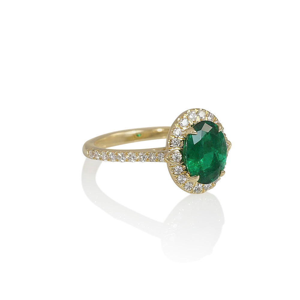 Oval Emerald and Diamond Band Engagement Ring