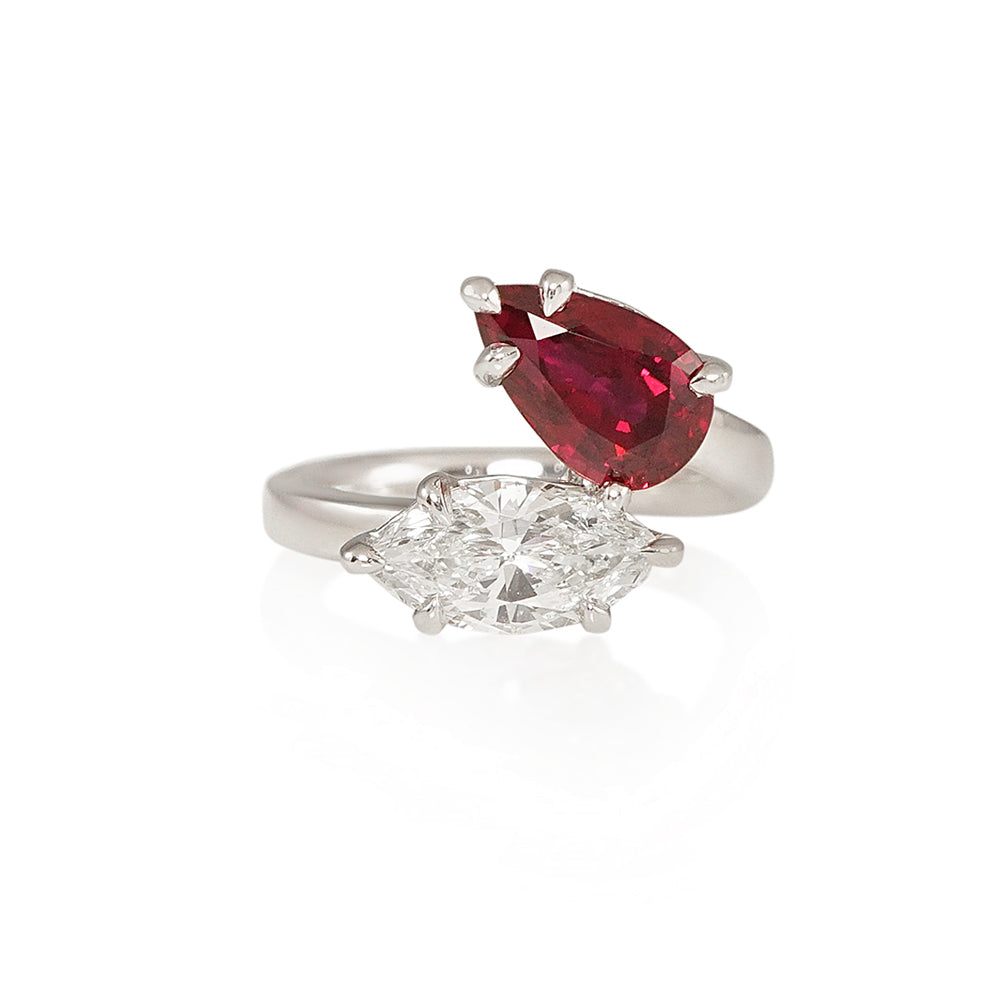 Diamond and Ruby Two Stone Engagement Ring for Kaitlyn