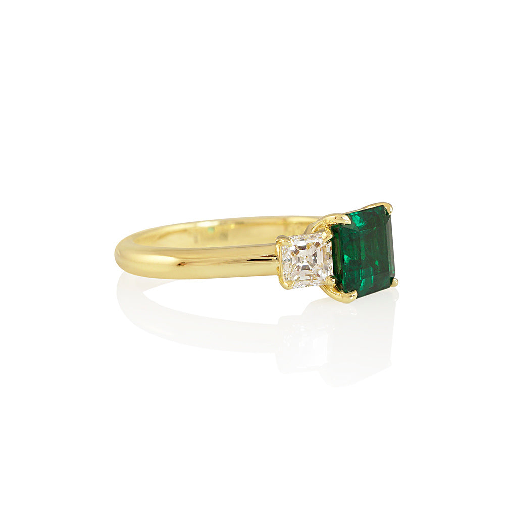 Emerald and Asscher Three Stone Engagement Ring for Karen