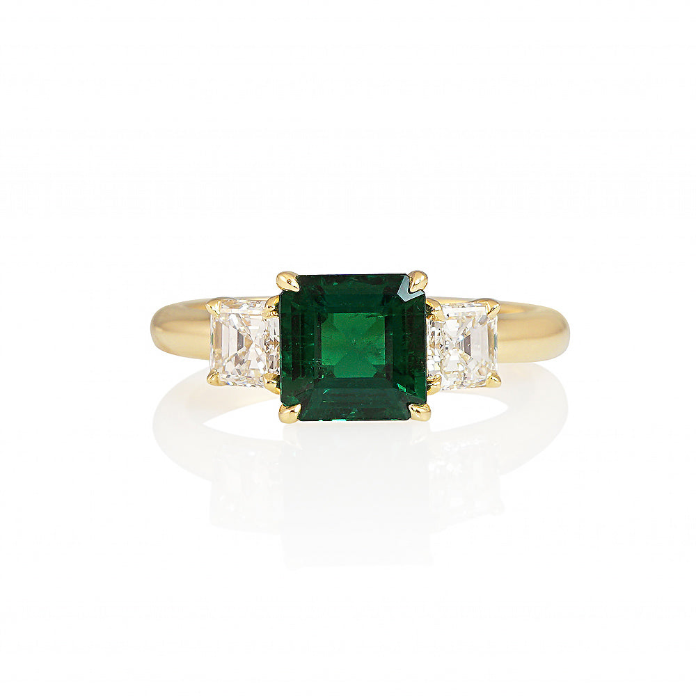 Emerald and Asscher Three Stone Engagement Ring for Karen