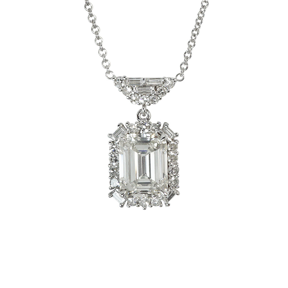 Emerald Cut Diamond Halo Necklace for Kathleen