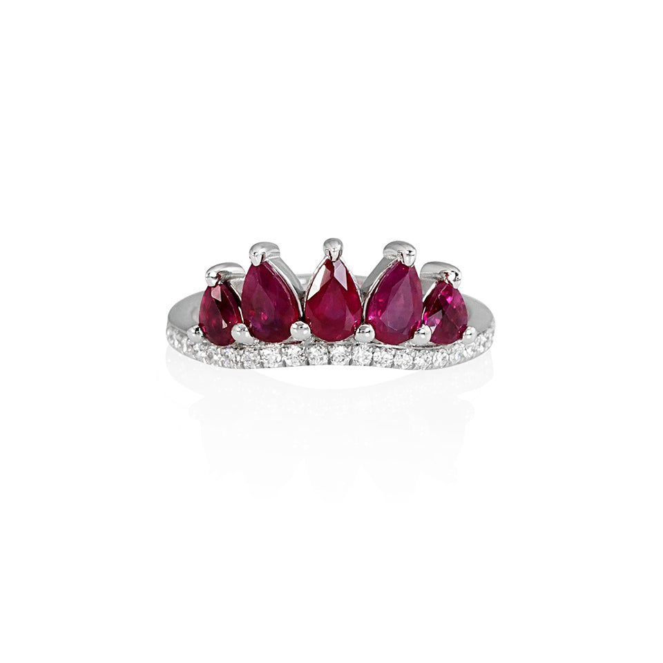 Rubies and Diamonds Feather Crown Wedding Band for Keara