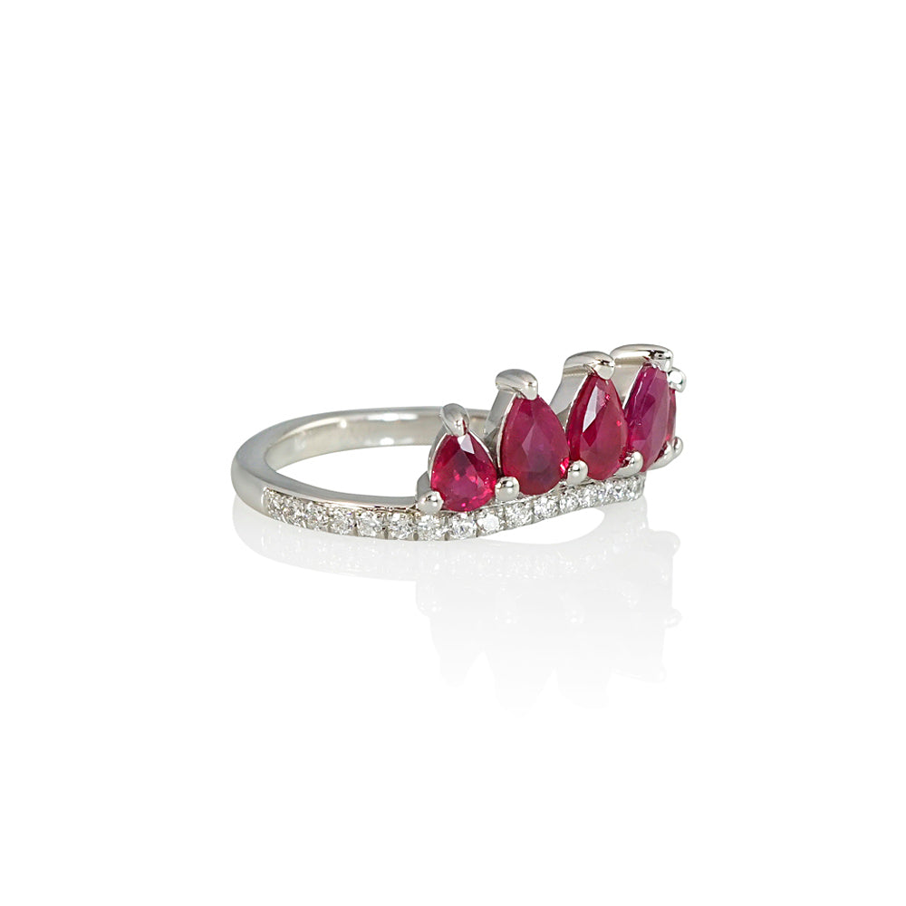 Rubies and Diamonds Feather Crown Wedding Band for Keara