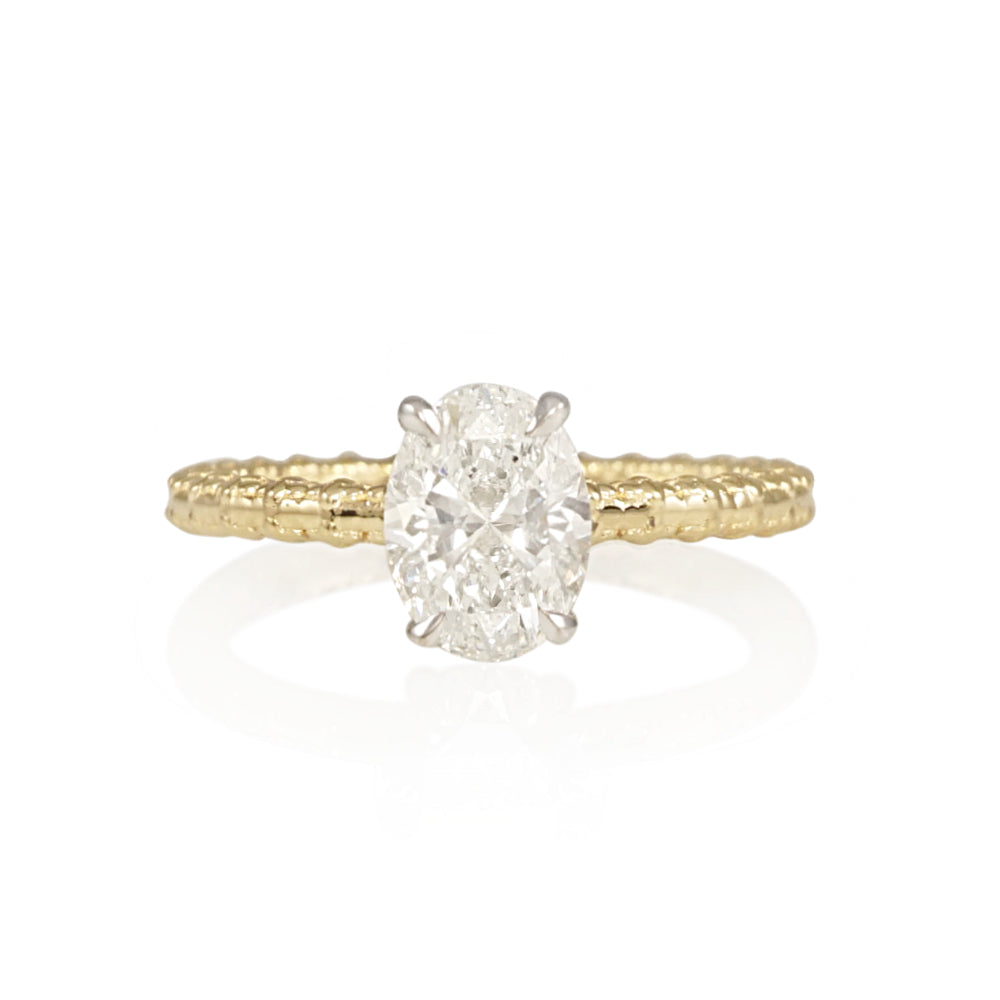 Two Tone Solitaire with Flower Beads Engagement Ring for Kelly