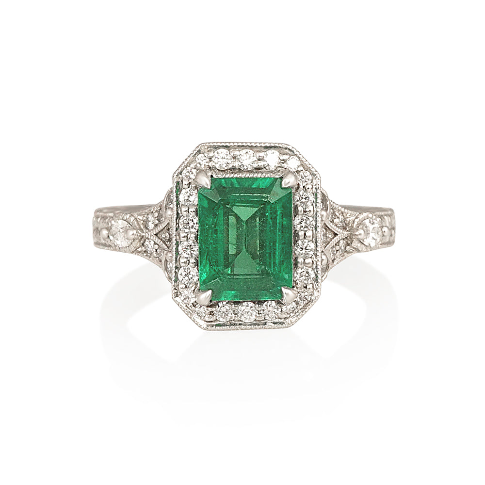 Emerald and Diamond Old World Glamour Engagement Ring for Kimberly