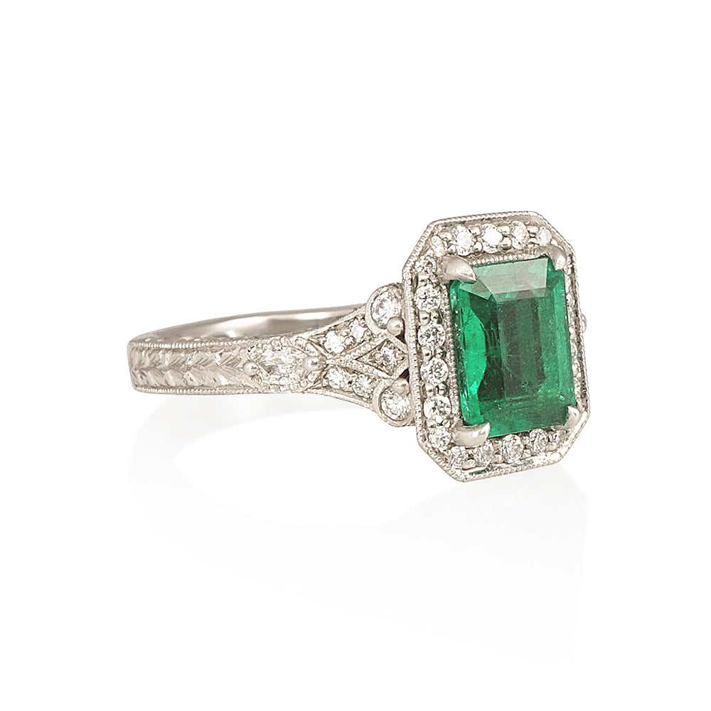 Emerald and Diamond Old World Glamour Engagement Ring for Kimberly