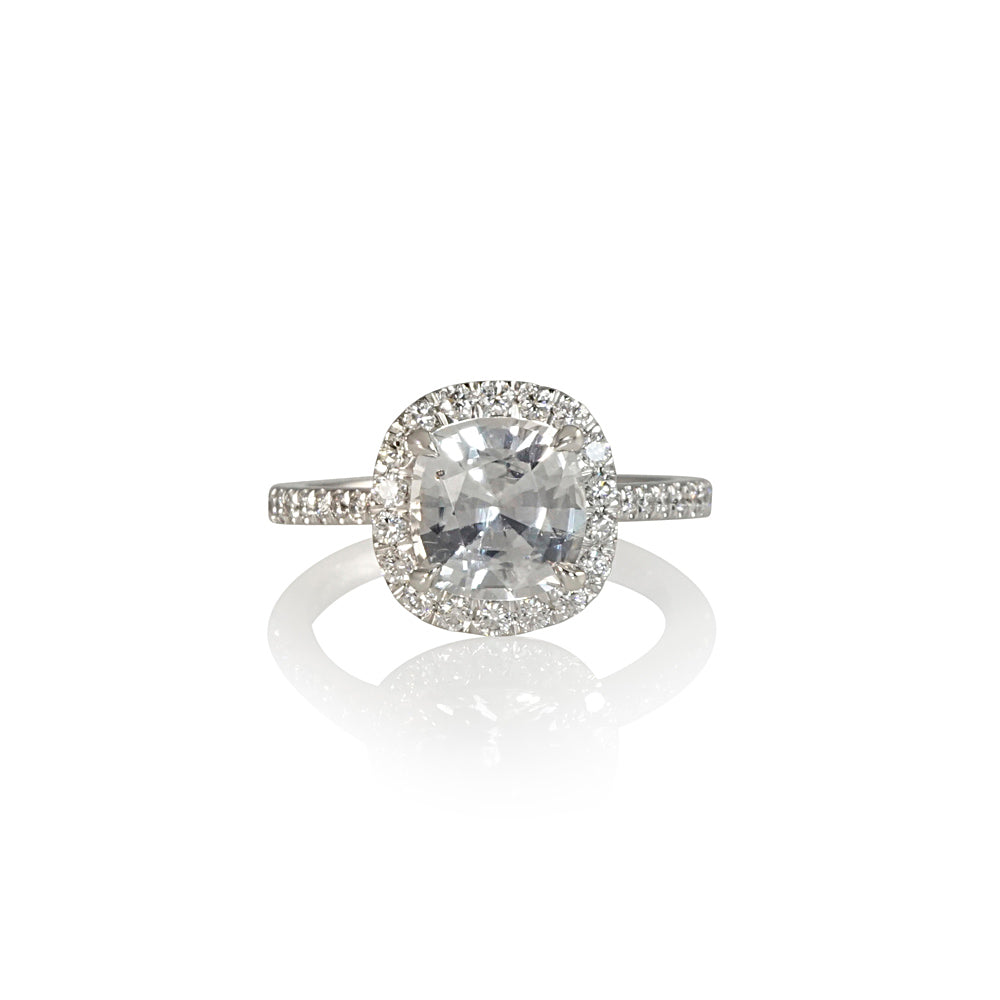 Gray Sapphire and Diamond Halo Engagement Ring for Kristi