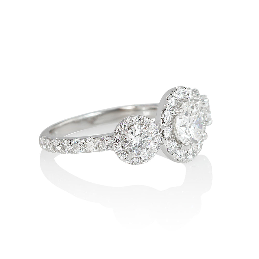 Three Stone Halo Engagement Ring for Laura