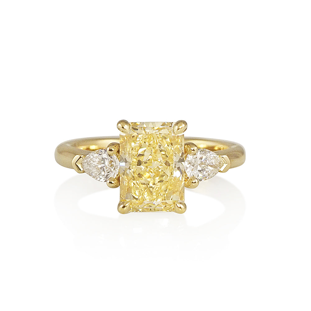 Fancy Yellow Radiant Diamond Three Stone Ring for Lauren