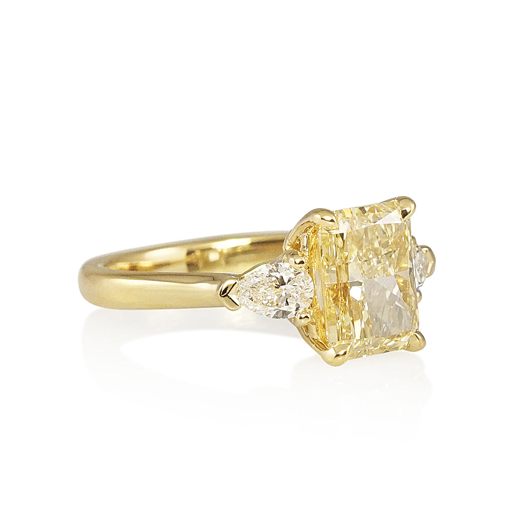 Fancy Yellow Radiant Diamond Three Stone Ring for Lauren