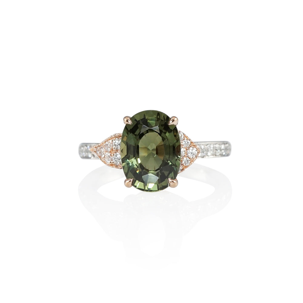 Leigh Green Sapphire And Diamond Leaf Engagement Ring