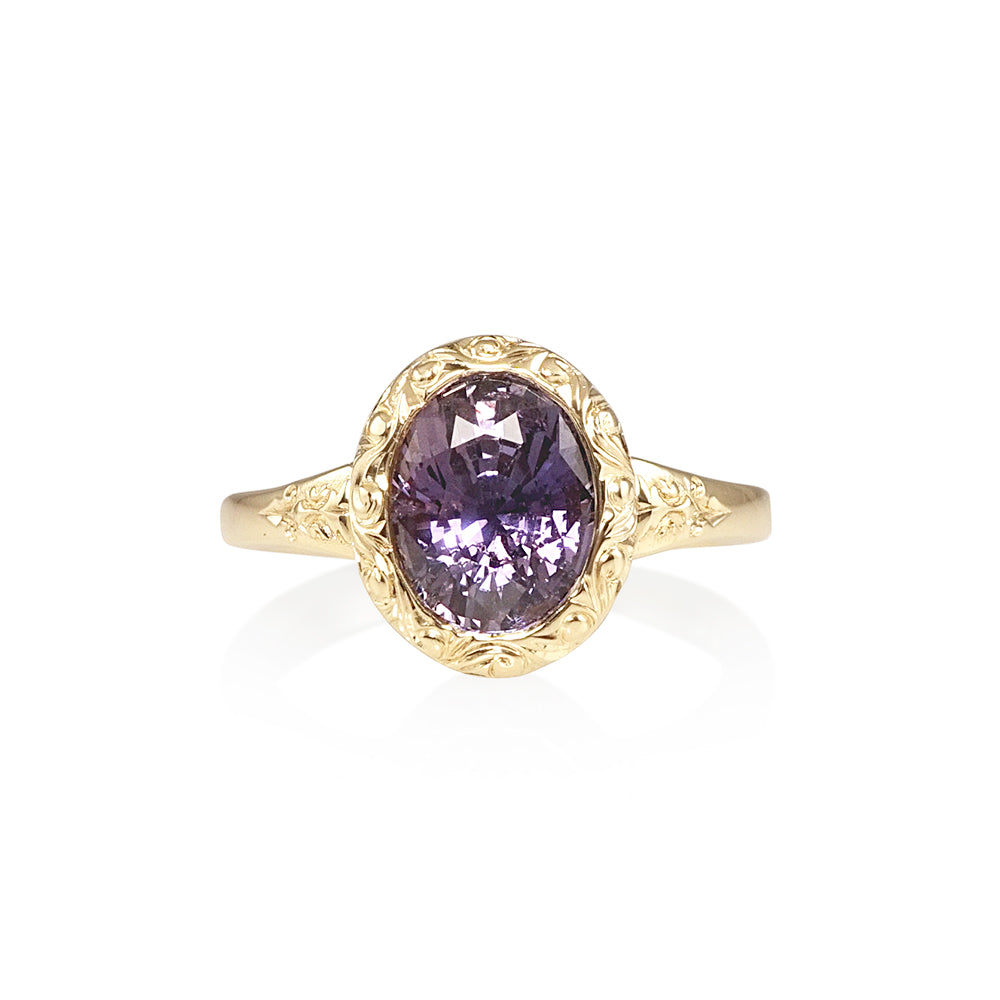 Purple Sapphire with Hand Engraving Engagement Ring for Lois