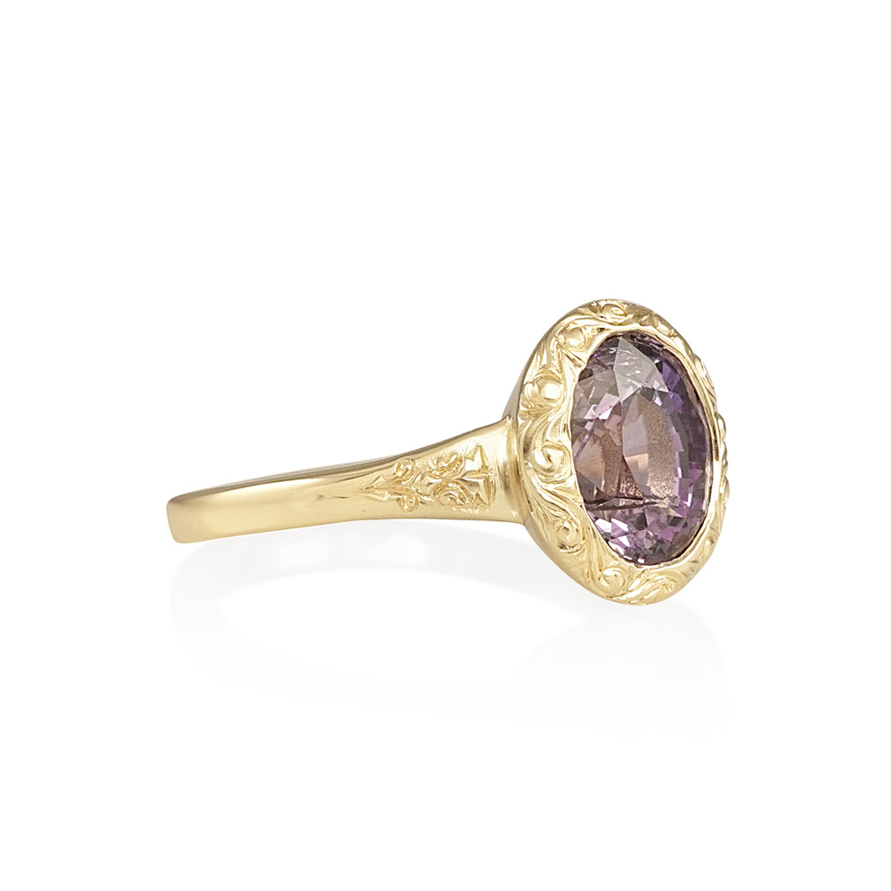 Purple Sapphire with Hand Engraving Engagement Ring for Lois