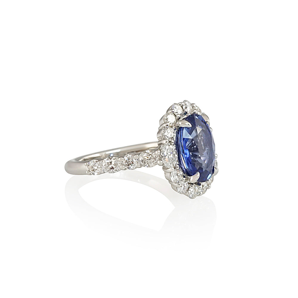 Oval Sapphire with Diamond Halo Engagement Ring for Luisa