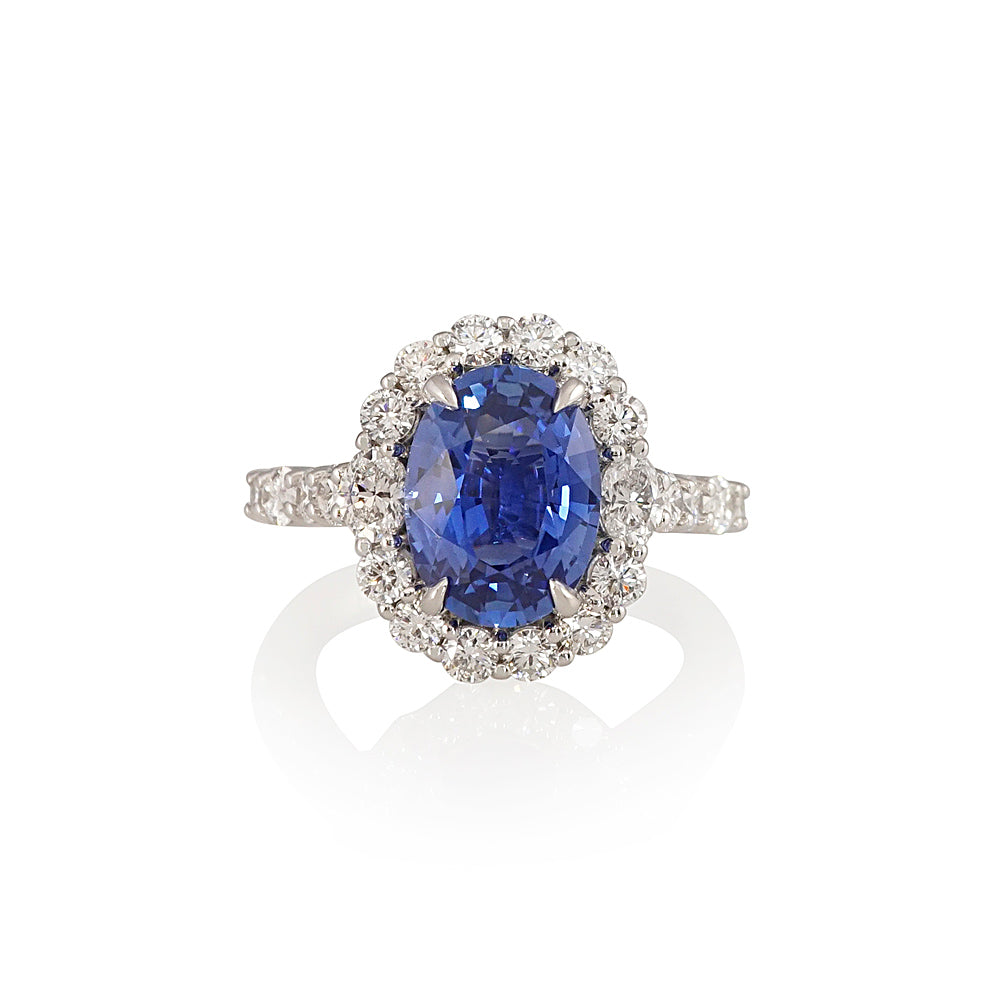 Oval Sapphire with Diamond Halo Engagement Ring for Luisa