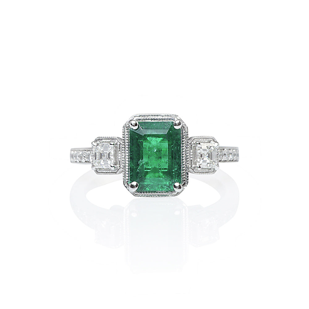 Emerald Three Stone Engagement Ring for Martha