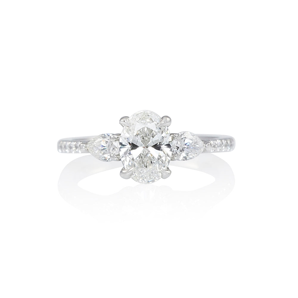 Three Stone Oval with Diamond Band Engagement Ring for Megan