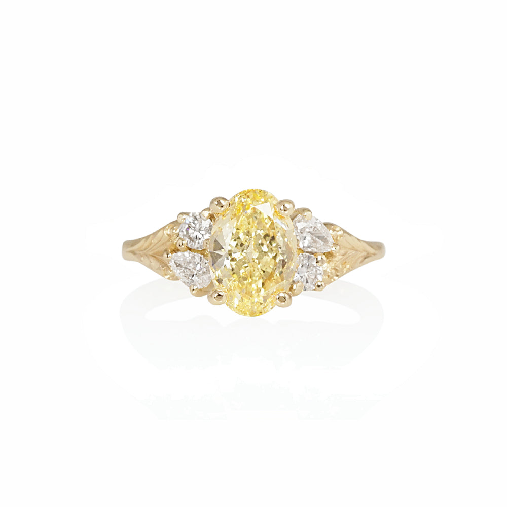 Yellow Diamond with Cluster Sides Engagement Ring for Melissa