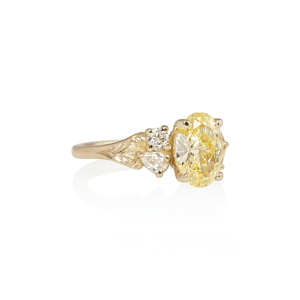 Yellow Diamond with Cluster Sides Engagement Ring for Melissa