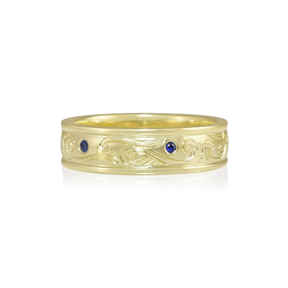 Waves Band Ring with Sapphires and Diamonds for Ron