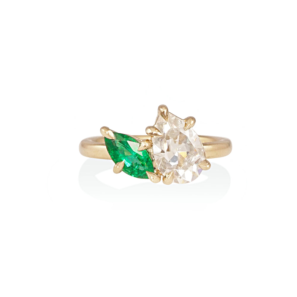 Pear and Marquise Emerald Two Stone Engagement Ring for Michelle